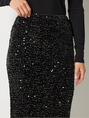 Long Tall Sally Black Sequin Velvet Maxi Skirt - Image 4 of 4