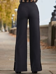 Sosandar Black Wide Leg Trousers With Side Poppers - Image 3 of 6
