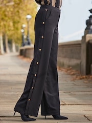 Sosandar Black Wide Leg Trousers With Side Poppers - Image 4 of 6