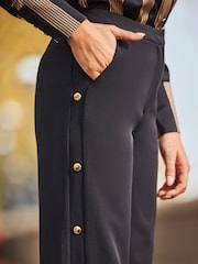 Sosandar Black Wide Leg Trousers With Side Poppers - Image 6 of 6