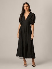 Adrianna Black Organdy Midi Dress - Image 1 of 6