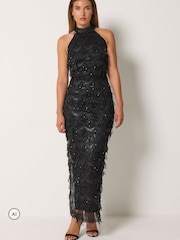 Long Tall Sally Sequin Tassel Halterneck Maxi Dress - Bild 1 von 6
