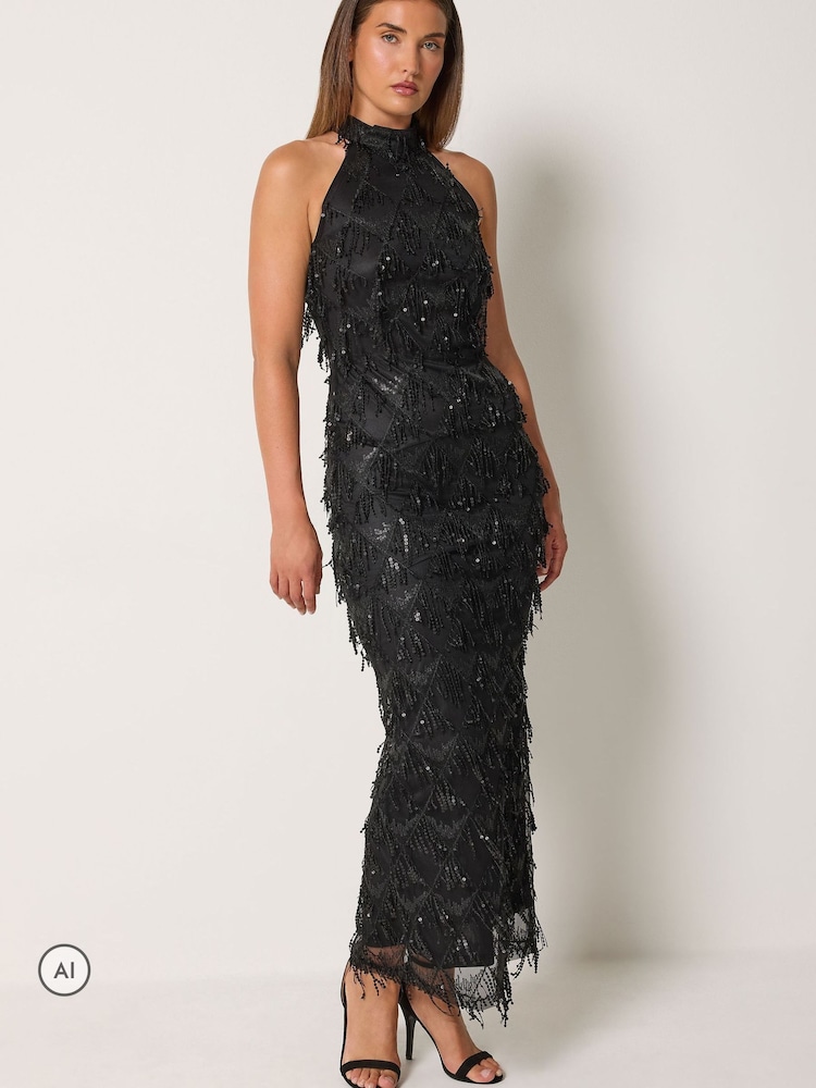 Long Tall Sally Sequin Tassel Halterneck Maxi Dress - Bild 2 von 6