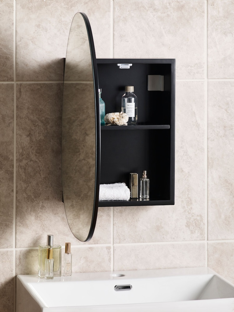 Black Black Pebble Single Wall Mirror Cabinet - Image 3 of 6