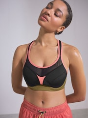Black/Coral Active High Impact Colourblock Wired Sports Bra - Image 1 of 9