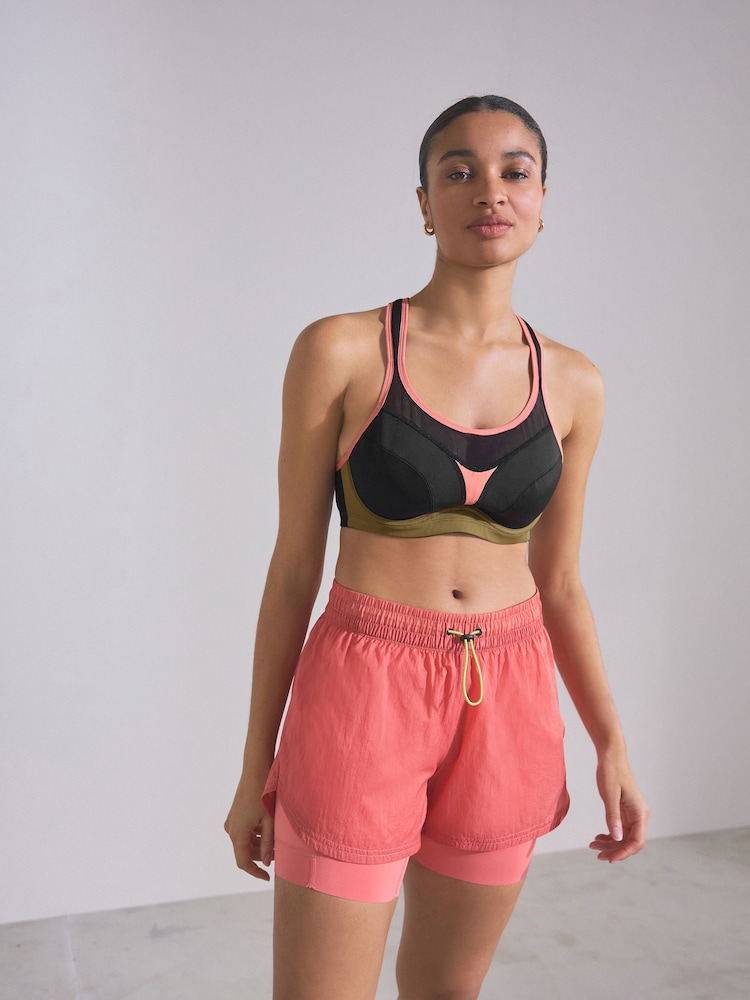 Black/Coral Active High Impact Colourblock Wired Sports Bra - Image 2 of 9