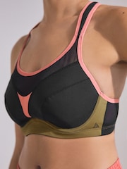 Black/Coral Active High Impact Colourblock Wired Sports Bra - Image 7 of 9