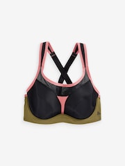 Black/Coral Active High Impact Colourblock Wired Sports Bra - Image 8 of 9