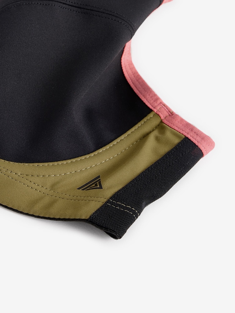 Black/Coral Active High Impact Colourblock Wired Sports Bra - Image 9 of 9