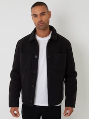 Threadbare Black Faux Wool Button Up Quilted Shacket - Image 1 of 5