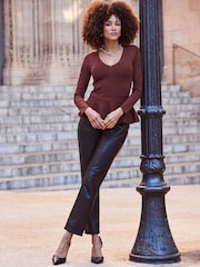 Sosandar Red Peplum Hem Fine Knit Chocolate Top - Image 5 of 5