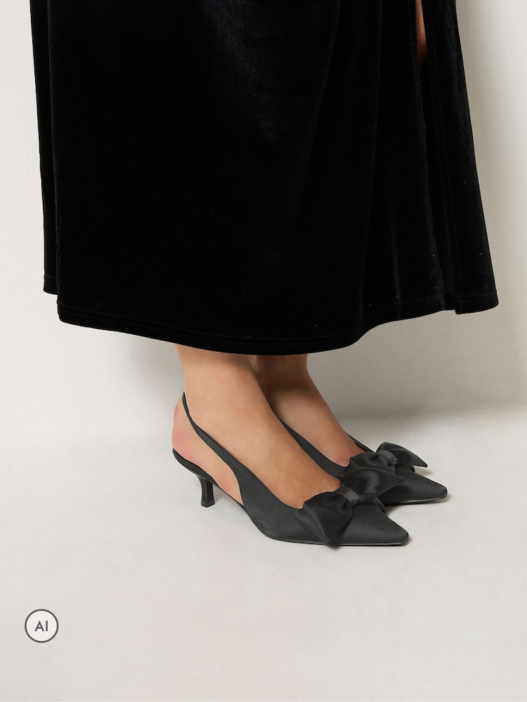 Long Tall Sally Black Bow Detail Slingback Heels In Standard Fit - Image 1 of 5 Long Tall Sally Black Bow Detail Slingback Heels In Standard Fit - Image 1 of 5