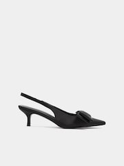 Long Tall Sally Black Bow Detail Slingback Heels In Standard Fit - Image 3 of 5