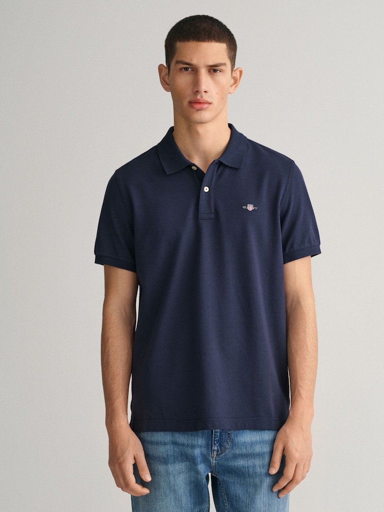 GANT Blue Regular 100% Cotton Shield Polo Shirt - Image 1 of 4