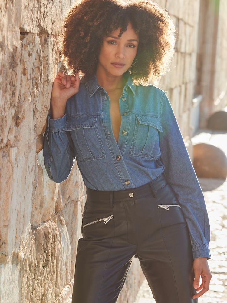 Sosandar Blue Denim Utility Shirt - Image 1 of 6