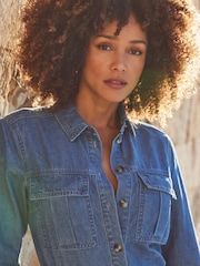 Sosandar Blue Denim Utility Shirt - Image 6 of 6