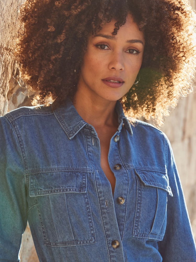 Sosandar Blue Denim Utility Shirt - Image 6 of 6
