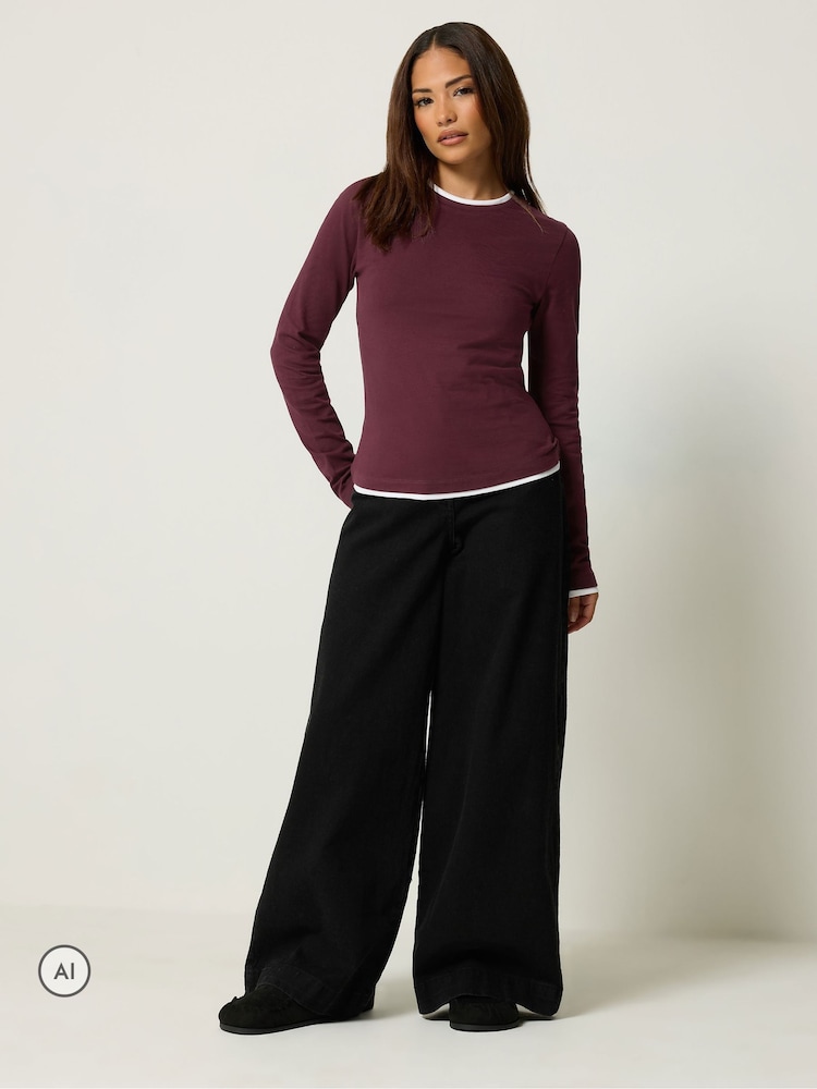PixieGirl Petite Red Contrast Long Sleeve Cotton T-Shirt - Image 2 of 6 PixieGirl Petite Red Contrast Long Sleeve Cotton T-Shirt - Image 2 of 6