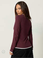 PixieGirl Petite Red Contrast Long Sleeve Cotton T-Shirt - Image 3 of 6