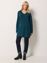 M&Co Teal Blue V-Neck Cable Knit Tunic Jumper - Image 2 of 6
