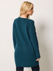 M&Co Teal Blue V-Neck Cable Knit Tunic Jumper - Image 3 of 6