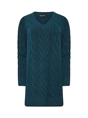 M&Co Teal Blue V-Neck Cable Knit Tunic Jumper - Image 5 of 6