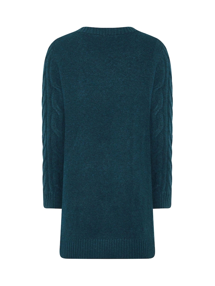 M&Co Teal Blue V-Neck Cable Knit Tunic Jumper - Image 6 of 6 M&Co Teal Blue V-Neck Cable Knit Tunic Jumper - Image 6 of 6