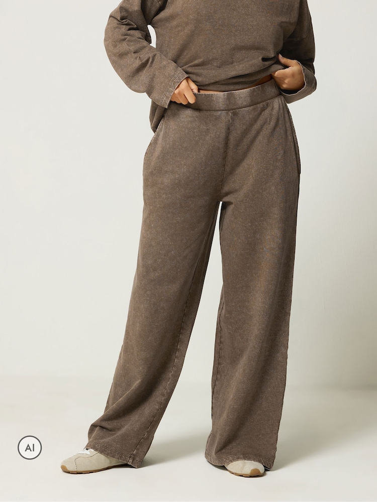 PixieGirl Petite Brown Acid Wash Wide Leg Joggers - Image 1 of 7 PixieGirl Petite Brown Acid Wash Wide Leg Joggers - Image 1 of 7