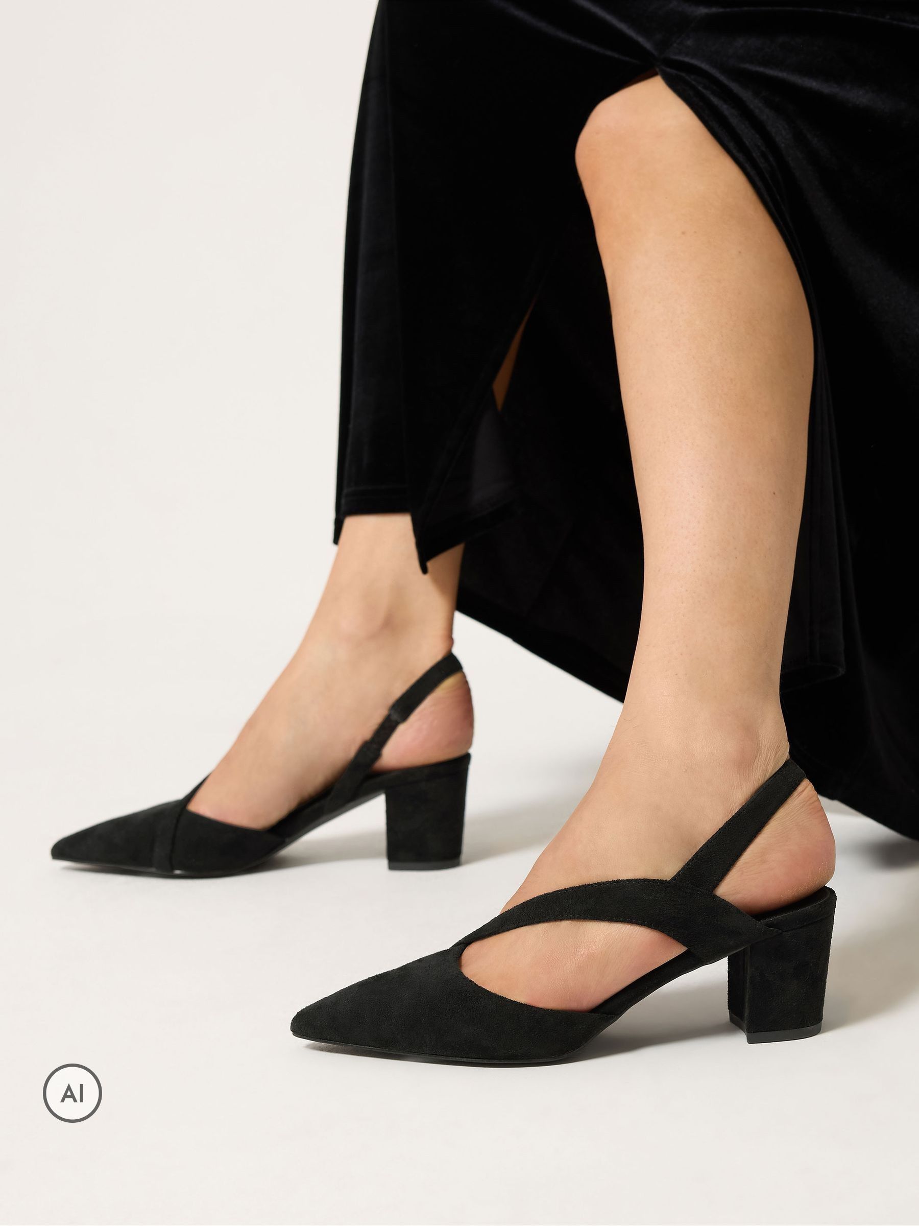 Lts Women's Black Faux Suede Asymmetric Slingback Heels In Standard Fit Size Standard 12 - Image 2