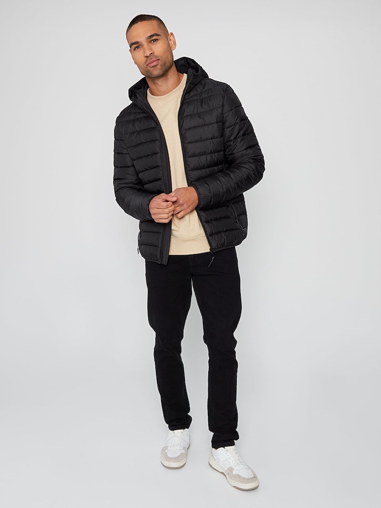 Threadbare Black Matte Finish Padded Hooded Jacket - Image 4 of 4 Threadbare Black Matte Finish Padded Hooded Jacket - Image 4 of 4