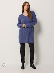 M&Co Blue V-Neck Cable Knit Tunic Jumper - Image 2 of 6