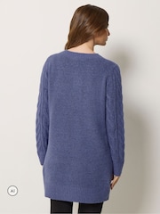 M&Co Blue V-Neck Cable Knit Tunic Jumper - Image 3 of 6