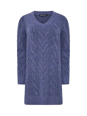 M&Co Blue V-Neck Cable Knit Tunic Jumper - Image 5 of 6