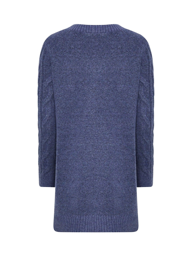 M&Co Blue V-Neck Cable Knit Tunic Jumper - Image 6 of 6 M&Co Blue V-Neck Cable Knit Tunic Jumper - Image 6 of 6
