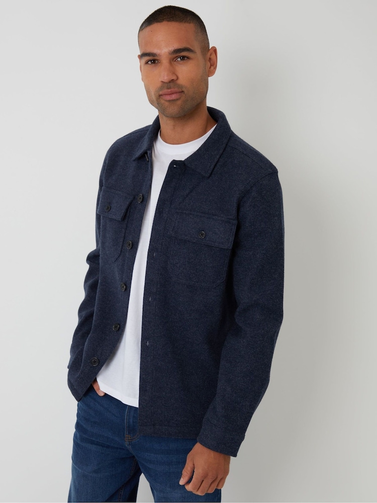 Threadbare Blue Faux Wool Button Up Shacket - Image 1 of 10