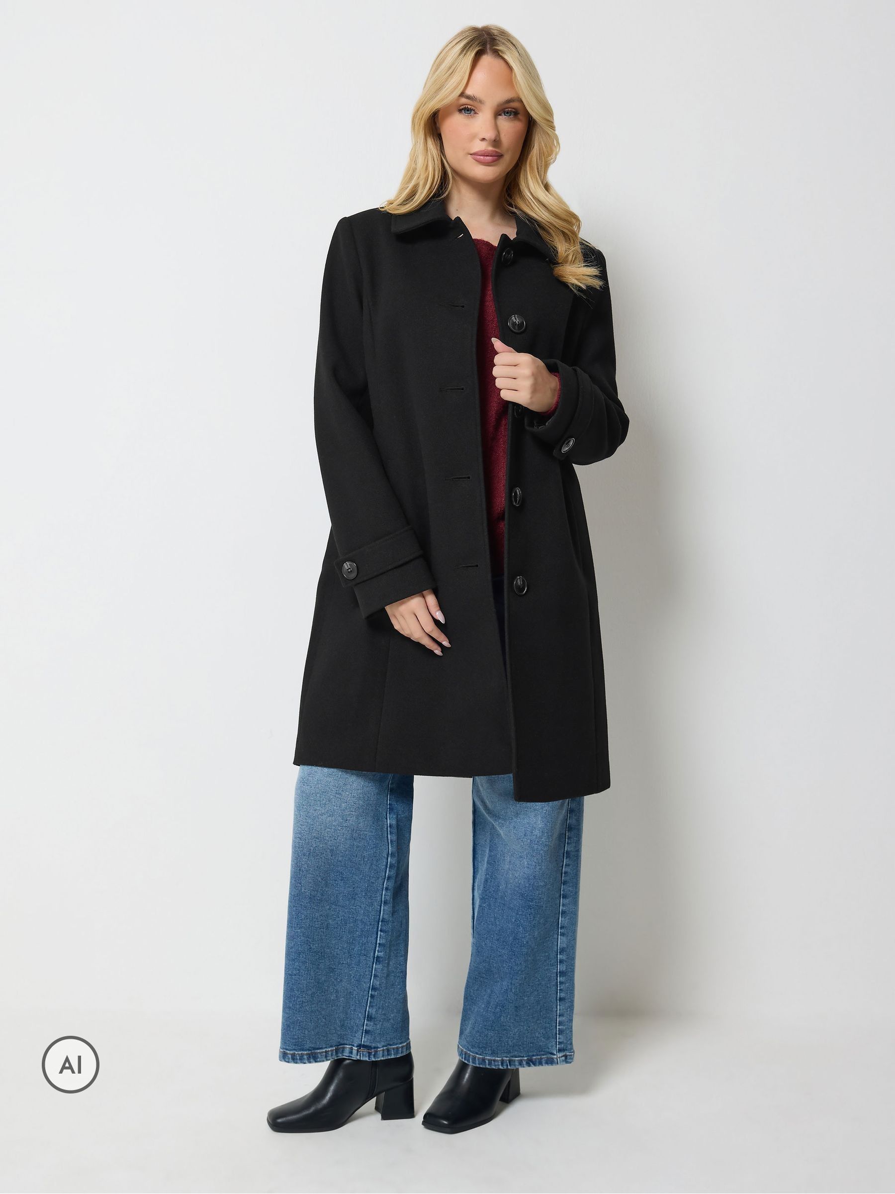 M&Co Women's Single Breasted Midi Coat in Black | Size: 20 - Image 2