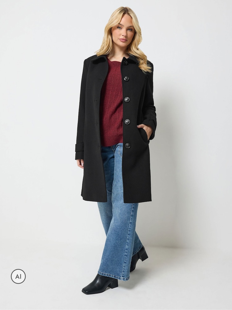 M&Co Black Collared Button Through Coat - Image 2 of 6 M&Co Black Collared Button Through Coat - Image 2 of 6