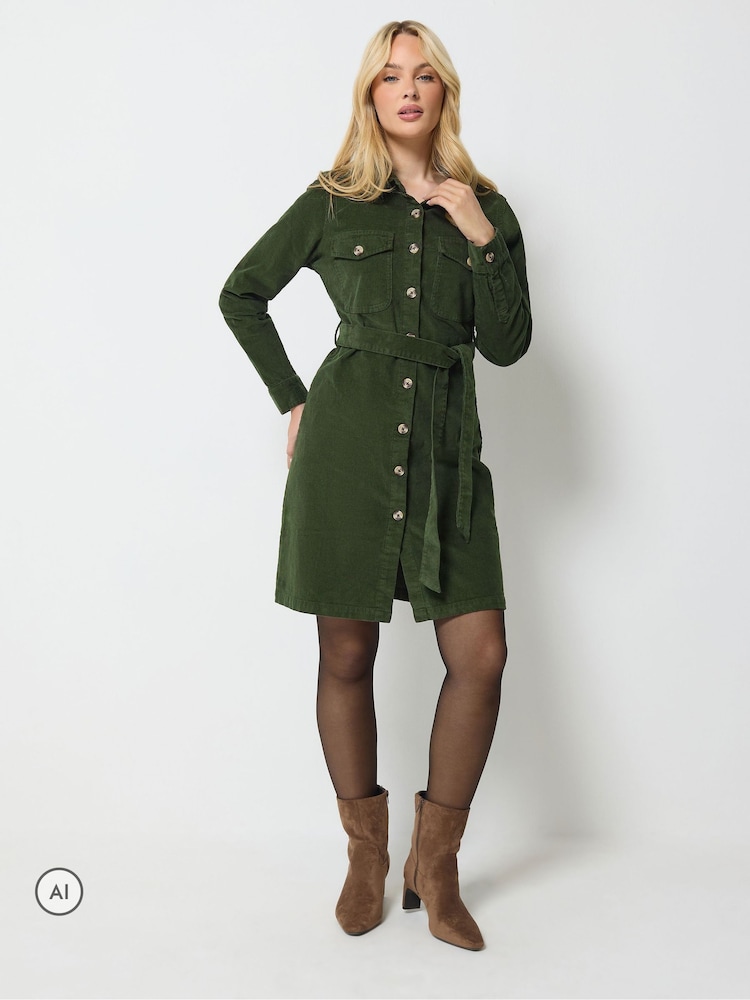 M&Co Green Corduroy Midi Shirt Dress - Image 2 of 6 M&Co Green Corduroy Midi Shirt Dress - Image 2 of 6