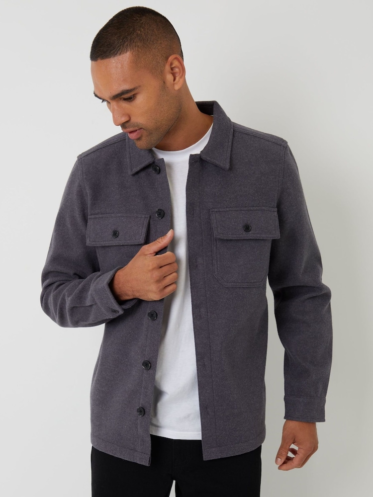 Threadbare Grey Faux Wool Button Up Shacket - Image 1 of 4