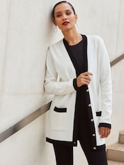 Sosandar White Contrast Trim Cardigan - Image 4 of 6