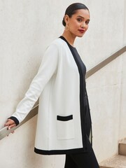 Sosandar White Contrast Trim Cardigan - Image 5 of 6