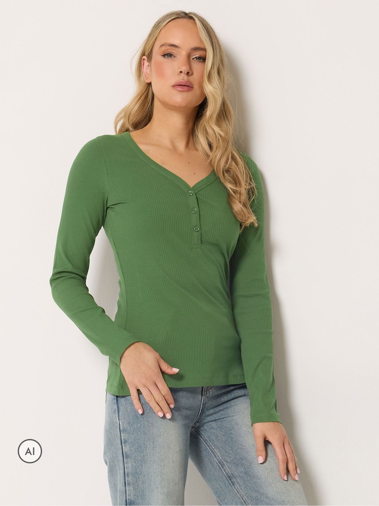 Long Tall Sally Green Long Sleeve Henley Top - Image 1 of 6