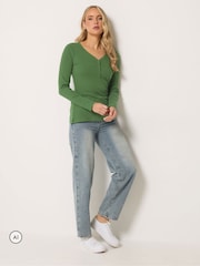 Long Tall Sally Green Long Sleeve Henley Top - Image 2 of 6