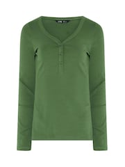 Long Tall Sally Green Long Sleeve Henley Top - Image 5 of 6