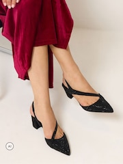 Long Tall Sally Black Diamante Asymmetric Slingback Heels In Standard Fit - Image 1 of 5