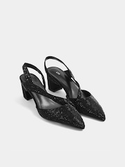 Long Tall Sally Black Diamante Asymmetric Slingback Heels In Standard Fit - Image 2 of 5