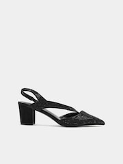 Long Tall Sally Black Diamante Asymmetric Slingback Heels In Standard Fit - Image 3 of 5