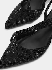Long Tall Sally Black Diamante Asymmetric Slingback Heels In Standard Fit - Image 5 of 5
