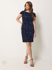 M&Co Blue Sequin Velvet Shift Dress - Image 2 of 6