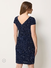 M&Co Blue Sequin Velvet Shift Dress - Image 3 of 6